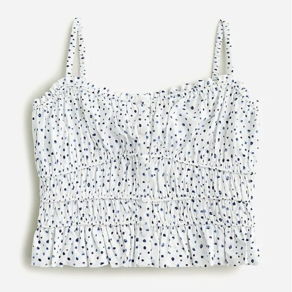 J. Crew Cinched-Waist Cotton Poplin Tank Top in Blue Dot Print size Large - Picture 1 of 7